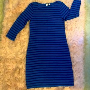 Gap 3/4 length sleeve blue striped dress